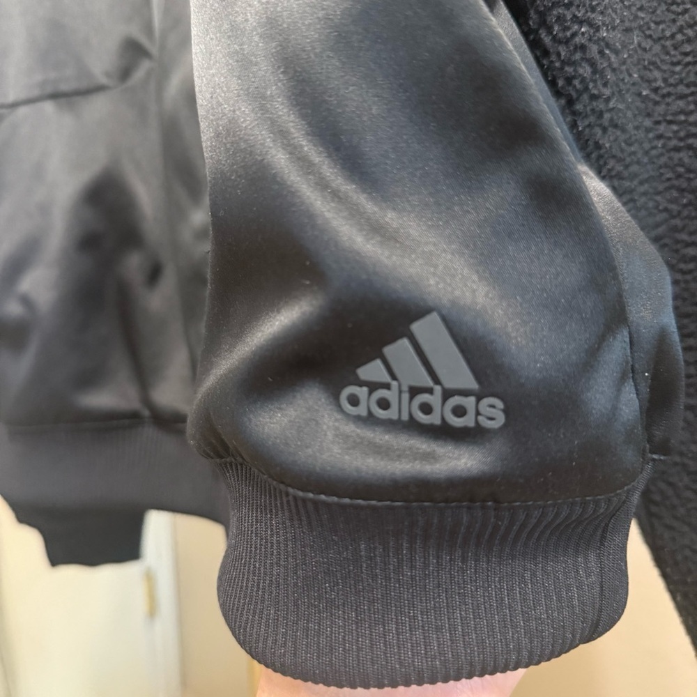 ADIDAS Satin Sherpa Black Bomber Jacket Size Medium - Picture 14 of 16